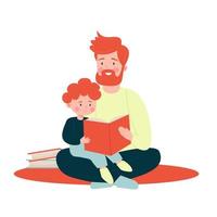 vater und sohn lesen zusammen ein buch. Vektor-Illustration vektor