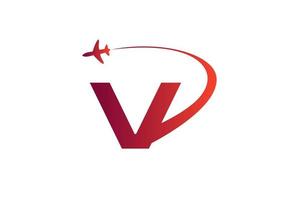 brev v resa logotyp design begrepp med flygande flygplan symbol vektor