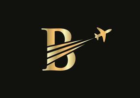 brev b resa logotyp design begrepp med flygande flygplan symbol vektor