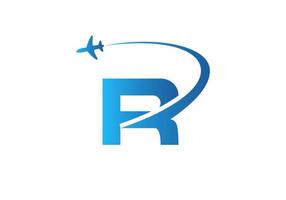 brev r resa logotyp design begrepp med flygande flygplan symbol vektor