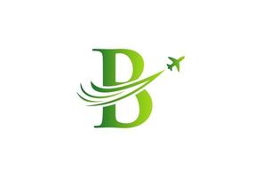 brev b resa logotyp design begrepp med flygande flygplan symbol vektor