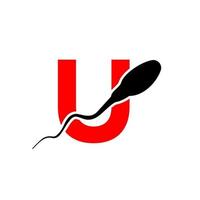 Buchstabe u Sperma-Logo. medizinisches Logo der Samenzellenbank vektor