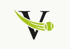 brev v tennis logotyp design mall. tennis sport akademi klubb logotyp vektor