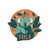 koala logo.cute cartoon koala mit blättern. vektorillustration in einem flachen stil vektor