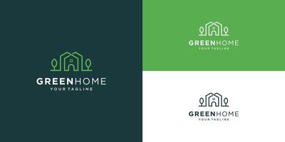 Logo-Immobilienvorlage für grünes Haus. minimalistisches Gliederungssymbol für umweltfreundliche Gebäude. vektor