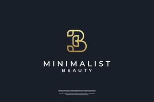 minimalistisches goldenes b- und blattlogodesign mit linienkunststil vektor