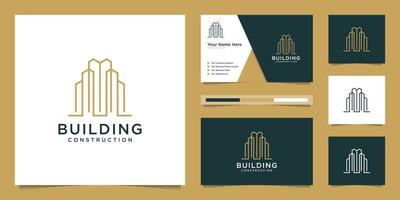 Gebäudedesign-Logos mit Linienstil. Symbol für Bau, Wohnung und Architekt. Premium-Logo-Design und Visitenkarten. vektor