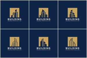 Set Sammlung Gebäude Logo Design Bundle Konstruktion. Premium-Visitenkarten, inspirierende Stadtbau abstrakte Logos modern. vektor