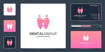 dental grupp logotyp med mänsklig enhet, människor familj eller social grupp logotyp design och företag kort. vektor