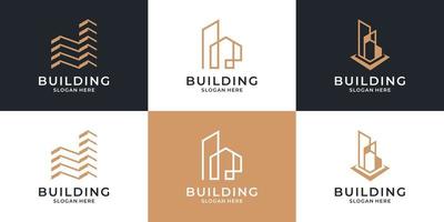 uppsättning av byggnad arkitektur logotyp mall. kreativ logotyp design samling, verklig egendom, konstruktion. vektor