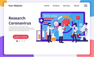 Forschungslaborkonzept für das Covid-19-Corona-Virus mit Wissenschaftlern, die am Medizinlabor arbeiten. modernes flaches Webseiten-Design für die Entwicklung von Websites und mobilen Websites. Vektorillustration vektor