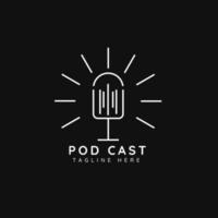 podcast enkel logotyp design med linje stil, ljud inspelare ikon minimalistisk mall vektor