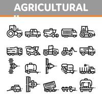 landwirtschaftliche Fahrzeuge Vektor dünne Linie Symbole gesetzt
