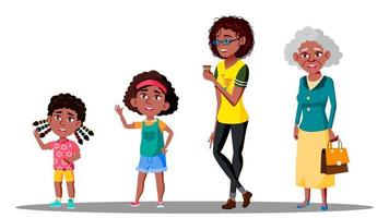 afrikansk amerikan generation kvinna uppsättning vektor. mormor, mor, dotter, barnbarn, bebis. vektor. isolerat illustration vektor