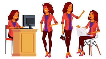 kontor arbetstagare vektor. kvinna. modern anställd, arbetare. företag kvinna. arab, saudi ansikte känslor, olika gester. platt tecknad serie illustration vektor
