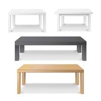 tömma tabell uppsättning vektor. trä, plast, vit, svart. isolerat möbel, plattform. realistisk vektor illustration.