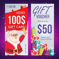 jul voucher vektor. vertikal baner. glad jul. santa claus och gåvor. slutet av de år annons. söt gåva illustration vektor