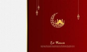 Lycklig eid mubarak, islamic hälsning kort röd Färg design bakgrund med islamic modern prydnad vektor