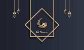 glückliches eid mubarak, islamischer grußkartendunkelheits- und goldfarbdesignhintergrund mit islamischer moderner verzierung vektor