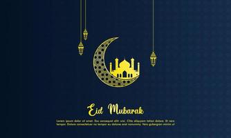 glückliches eid mubarak, islamischer grußkartenblau- und -goldfarbdesignhintergrund mit islamischer moderner verzierung vektor