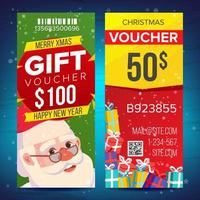 jul voucher mall vektor. vertikal kort. Lycklig ny år. santa claus och gåvor. högtider annons. gåva certifikat illustration vektor