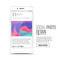sozialer Fotorahmen-Vektor. Kommunikationsdesign für mobile Apps. smartphone mit modernen sozialen ressourcen. realistische isolierte illustration. vektor