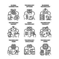 gesetzte ikonen-vektorillustrationen der geschäftstechnologie vektor