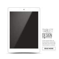 Tablet-Mockup-Designvektor. Vorderansicht des weißen, modernen, trendigen Touchscreen-Tablets. isoliert auf weißem Hintergrund. realistische 3D-Darstellung vektor