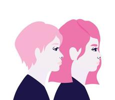 Frauenkarikaturen in der Seitenansicht in rosa vektor