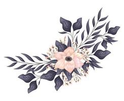 hellrosa Blume mit Knospen- und Blattmalerei vektor