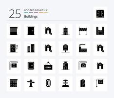 byggnader 25 fast glyf ikon packa Inklusive torn. byggnader. Hem dörr. antenn. hus vektor
