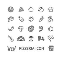pizza tecken svart tunn linje ikon uppsättning. vektor