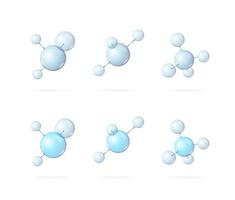 realistischer detaillierter 3d-molekülsatz mit verschiedenen typen. Vektor