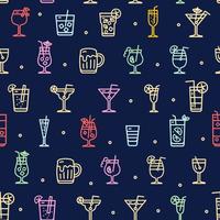 alkohol cocktail tecken sömlös mönster bakgrund på en blå. vektor