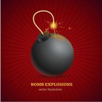 realistisk detaljerad 3d bomba explosion begrepp ad affisch kort. vektor