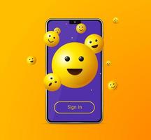 realistisk detaljerad 3d tecken i app gul emoji leende mobil telefon. vektor