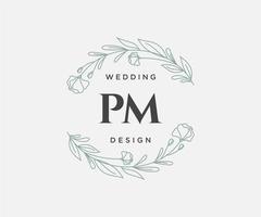 pm initialer brev bröllop monogram logotyper samling, hand dragen modern minimalistisk och blommig mallar för inbjudan kort, spara de datum, elegant identitet för restaurang, boutique, Kafé i vektor