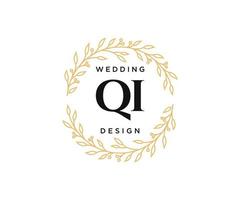 qi initialer brev bröllop monogram logotyper samling, hand dragen modern minimalistisk och blommig mallar för inbjudan kort, spara de datum, elegant identitet för restaurang, boutique, Kafé i vektor