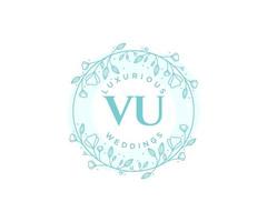 vu initialen brief hochzeitsmonogramm logos vorlage, handgezeichnete moderne minimalistische und florale vorlagen für einladungskarten, datum speichern, elegante identität. vektor