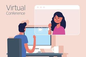 man använder dator för ett virtuellt konferenssamtal vektor