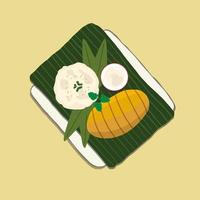 Mango mit klebrigem Reis, thailändischer Nachtisch. Lebensmittel-Illustrationsvektor. Lebensmittel-Karikatur. vektor