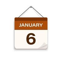 6. januar, kalendersymbol mit schatten. Tag Monat. Besprechungstermin. Datum des Veranstaltungsplans. flache vektorillustration. vektor