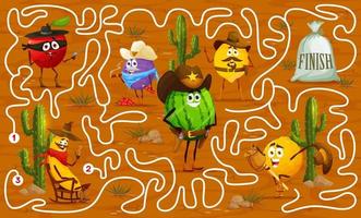 Labyrinth-Labyrinth-Spiel, Cartoon-Obst-Cowboy, Ranger vektor