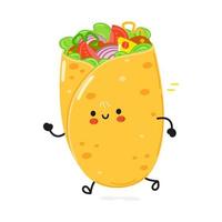 süßer lustiger laufender burrito. vektor hand gezeichnete karikatur kawaii charakter illustration symbol. isoliert auf weißem Hintergrund. Burrito-Konzept ausführen