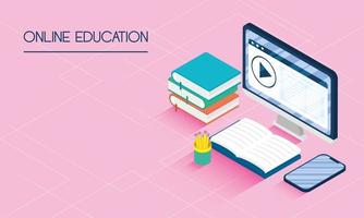 online-utbildning och e-learning banner med dator vektor