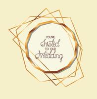 bröllopsinbjudan i guldramdesign vektor