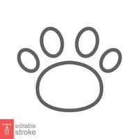 Pfotenabdruck-Symbol. einfacher Gliederungsstil. Fußabdruck, schwarze Silhouette, Hund, Katze, Haustier, Welpe, Tierfußkonzept. Linienvektordarstellung isoliert auf weißem Hintergrund. bearbeitbarer Strich eps 10. vektor