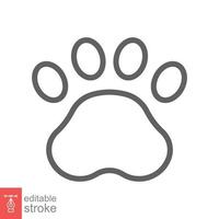 Pfotenabdruck-Symbol. einfacher Gliederungsstil. Fußabdruck, schwarze Silhouette, Hund, Katze, Haustier, Welpe, Tierfußkonzept. Linienvektordarstellung isoliert auf weißem Hintergrund. bearbeitbarer Strich eps 10. vektor