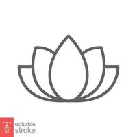 Lotus-Symbol. einfacher Gliederungsstil. Harmoniesymbol, Relax-Spa-Blume, Blütenblatt, Blatt, Blüte, Naturpflanzenkonzept. dünne Linie Vektorillustration isoliert auf weißem Hintergrund. bearbeitbarer Strich eps 10. vektor