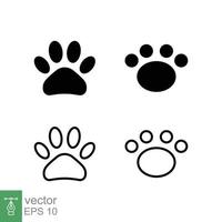 Pfotenabdruck-Icon-Set. einfacher fester und umrissstil. Fußabdruck, schwarze Silhouette, Hund, Katze, Haustier, Welpe, Tierfußkonzept. Glyphen- und Linienvektorillustration isoliert auf weißem Hintergrund. Folge 10. vektor